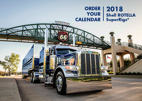 A promotional image for the 2018 Shell ROTELLA SuperRigs Calendar