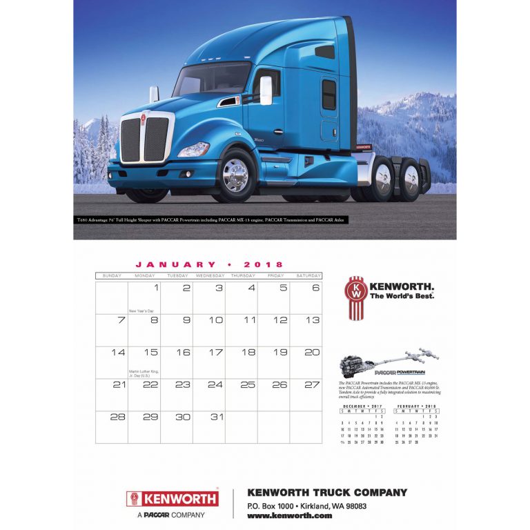 The January page of Kenworth's 2018 Appointment Calendar.