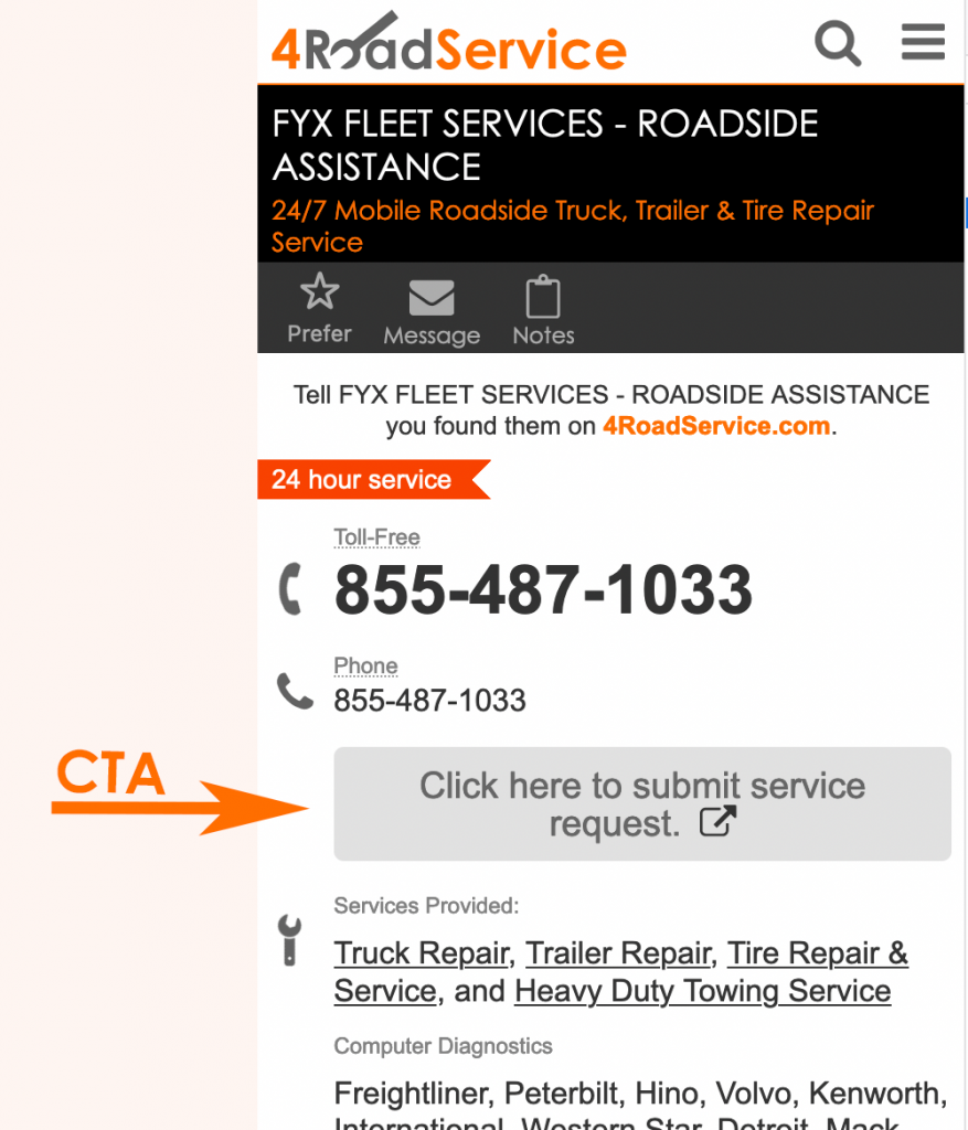 A screenshot showing the Call to Action on a listing detail page.